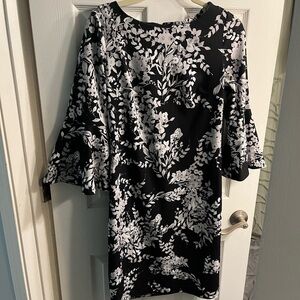 calvin klein Floral Black and White Dress